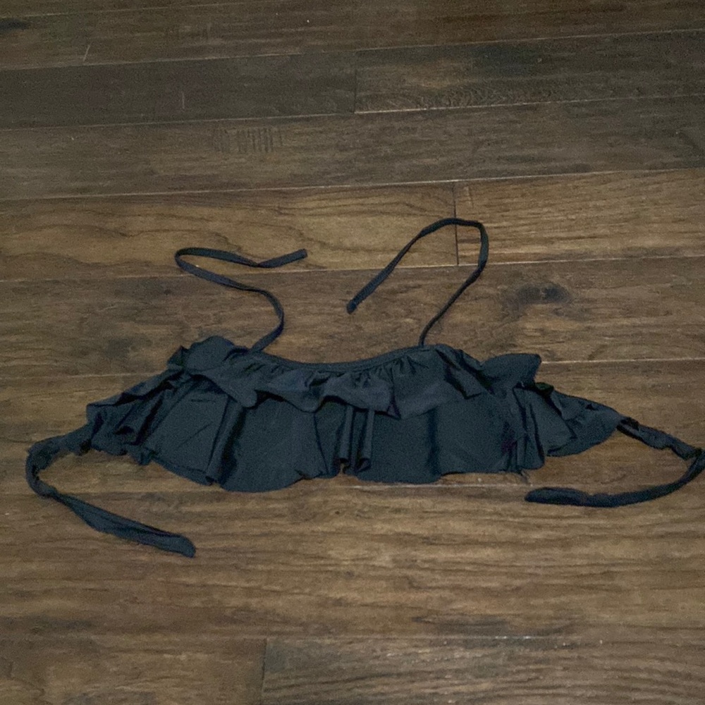 Girls black ruffled swim top